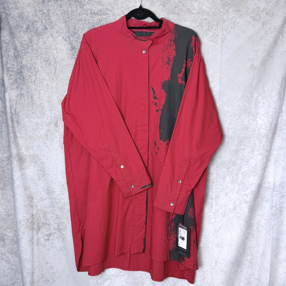 MOYURU NWT Japan Red Black Brushstroke Print Oversized Shirt Tunic Cotton Sz M